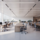 Modern corporate office with flexible furniture arrangements, representing corporate furniture rentals in Maryland