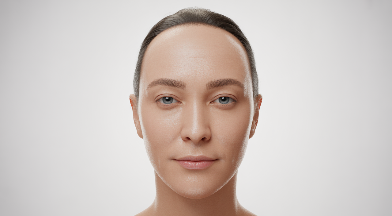 Woman smiling after receiving facial balancing treatment, showcasing harmonious facial features