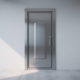 High-quality photo of a modern residential safe room door in a contemporary home with a clean white background