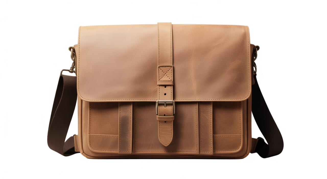 Vintage leather messenger bag with classic styling and rich patina